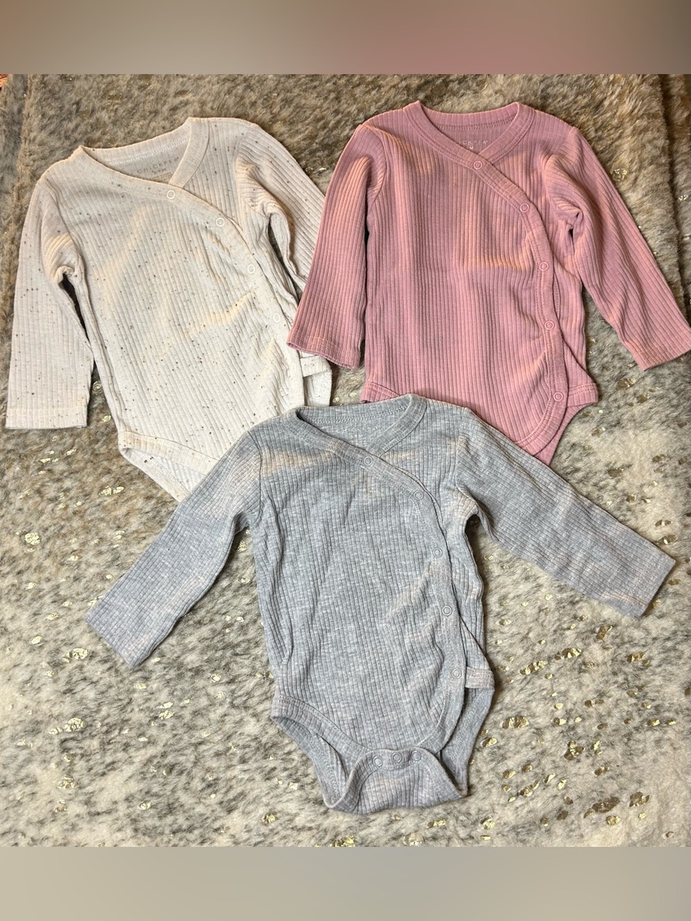 Chickpea Ribbed Set of 3 Bodysuits Baby Girls 6-9 Months